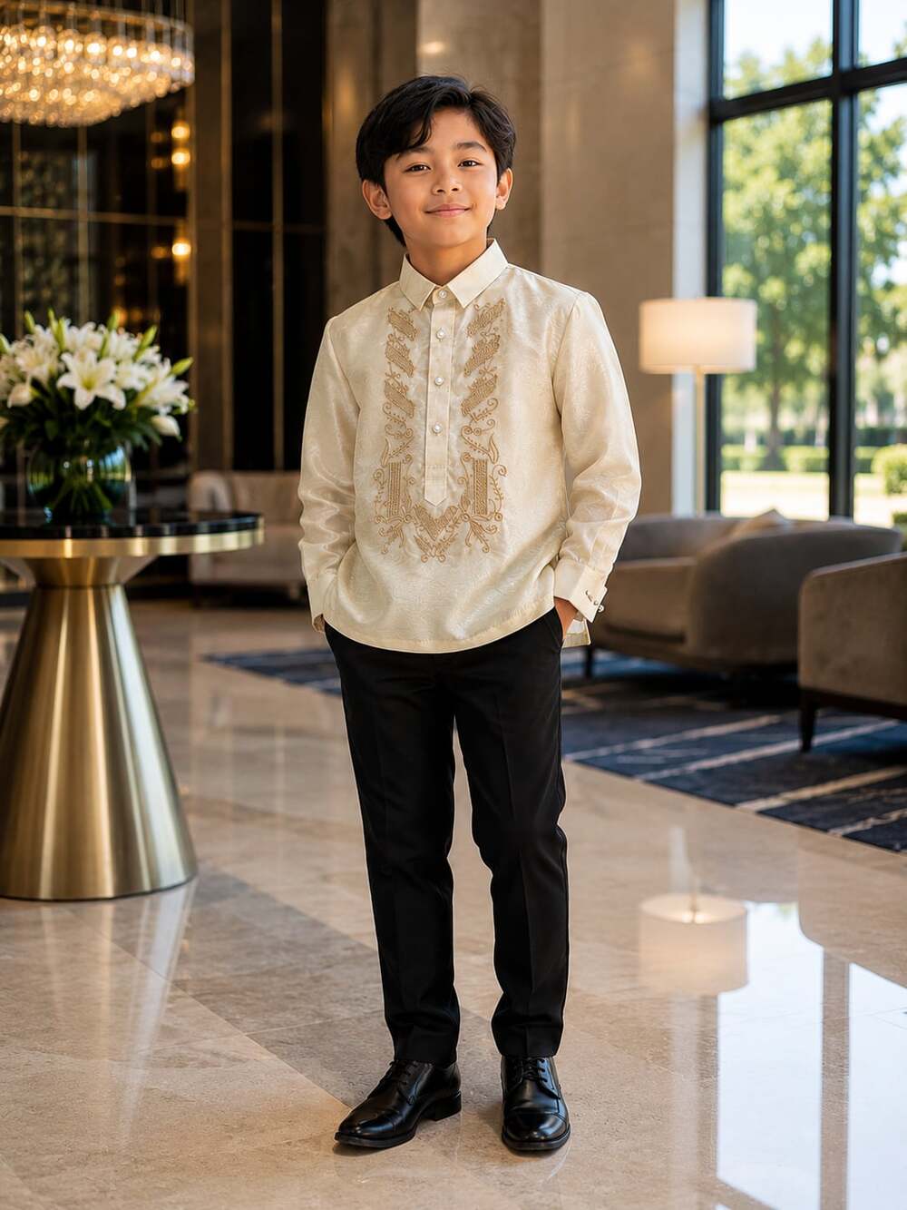 Kids Barong Tagalog + Brooks Brothers Dress Pants Set, Boys Formal Outfit